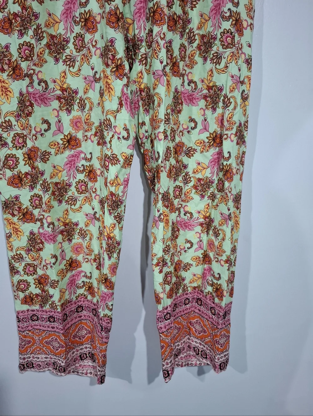 Paparazzi Lightweight Colorful Wide Leg Pants Sz L Drawstring Boho Indie Summer